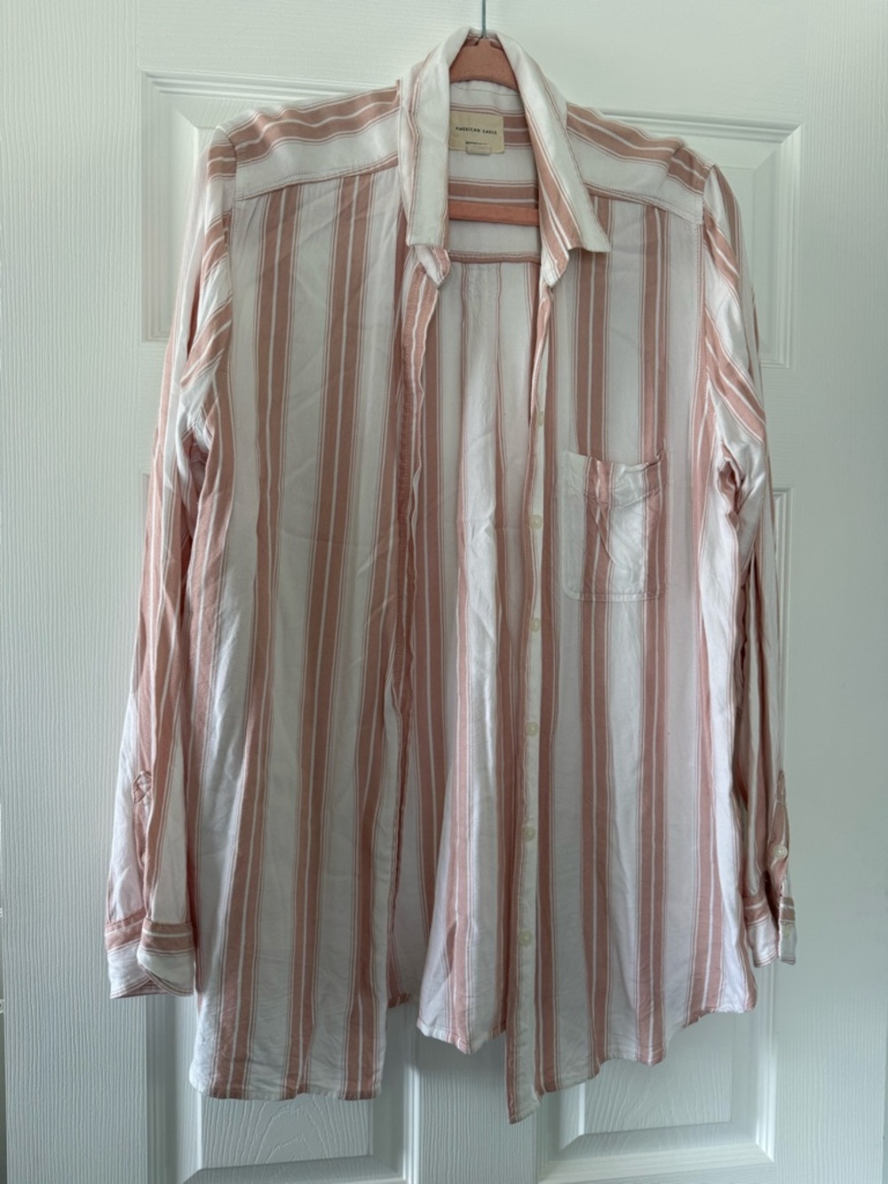 American Eagle Outfitters Pink and White Striped Button-Down Shirt